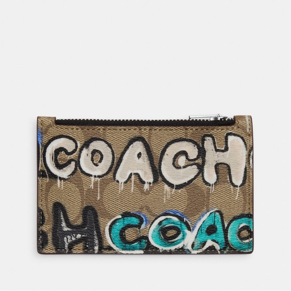 NWT coach Coach X Mint + Serf Zip Card Case In Signature Canvas CM158 - Picture 2 of 5